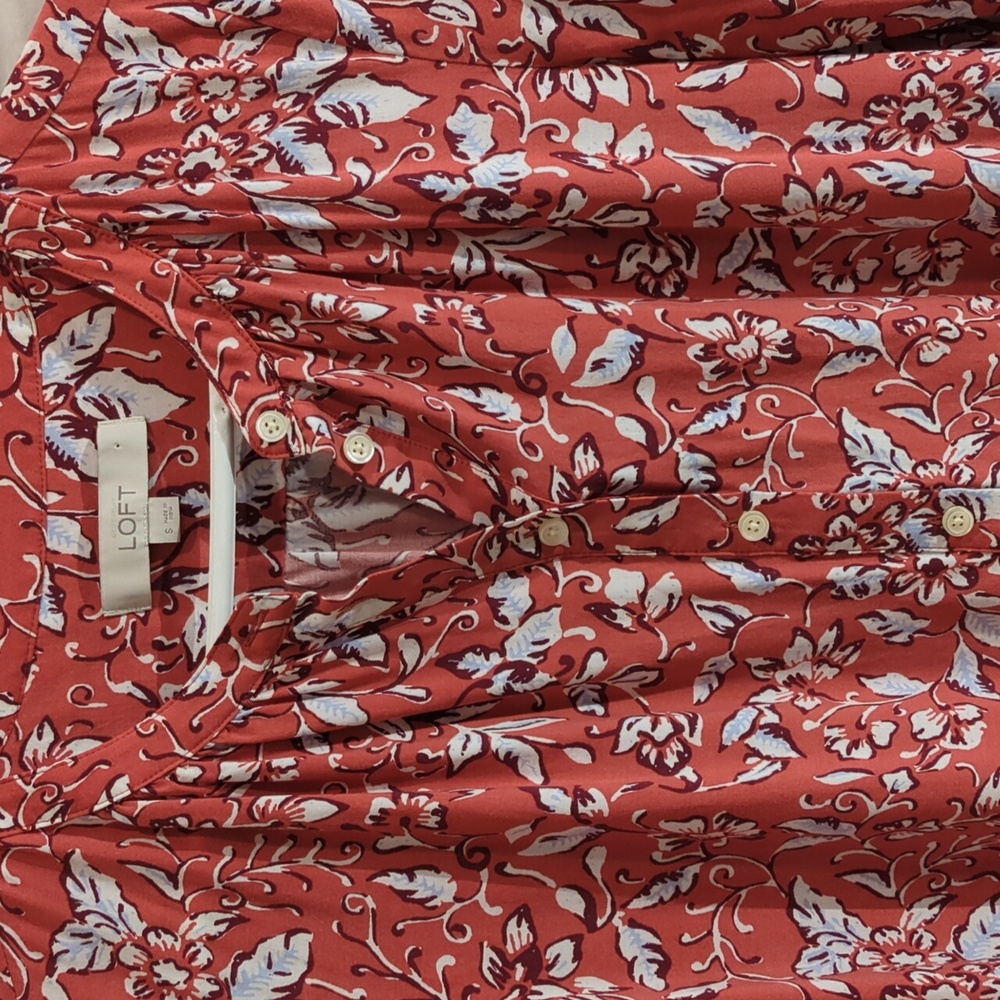 LOFT | Terracotta Botanical Print Dress Long Sleeve Ethnic Inspired | S